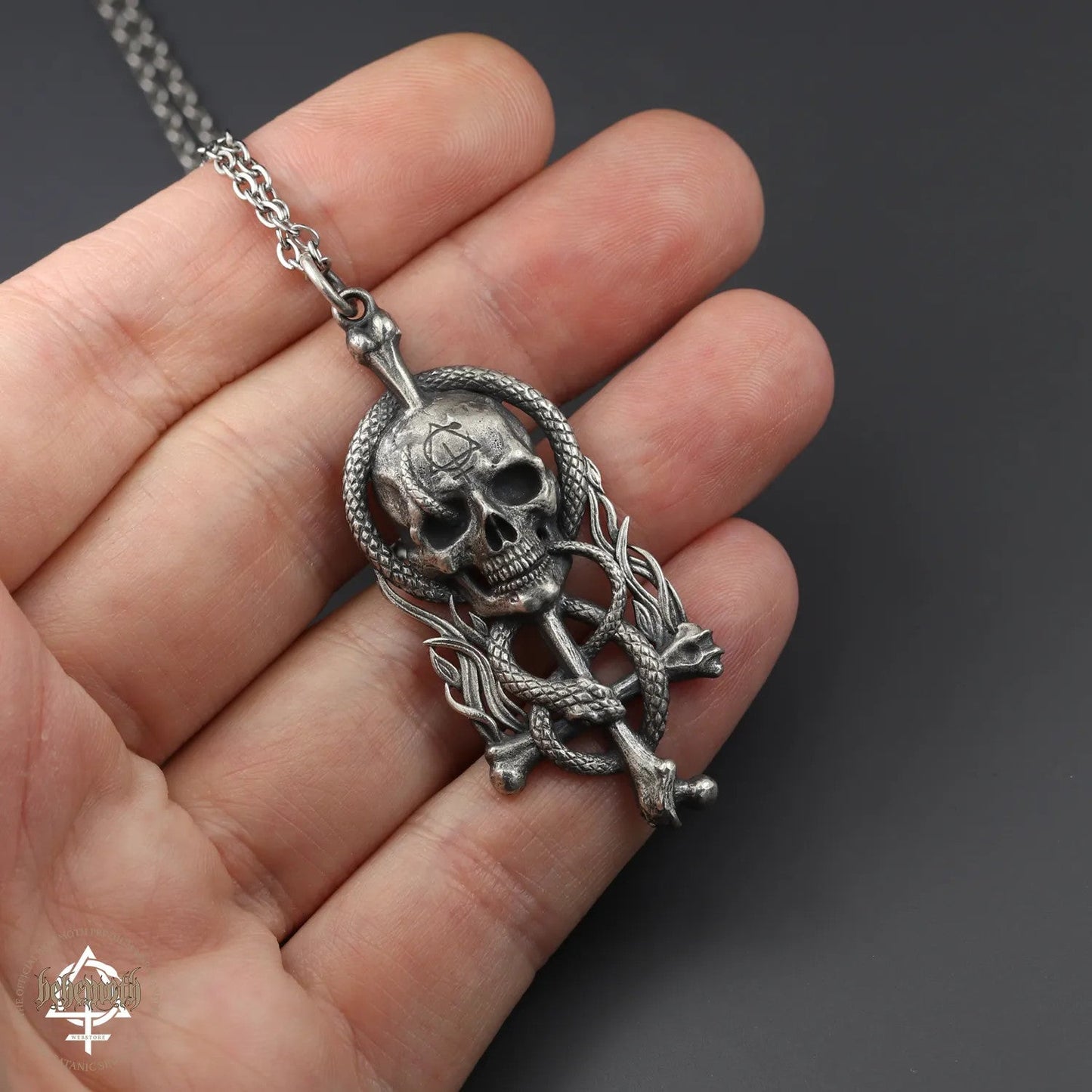 Behemoth 'Contra Skull' sterling silver necklace