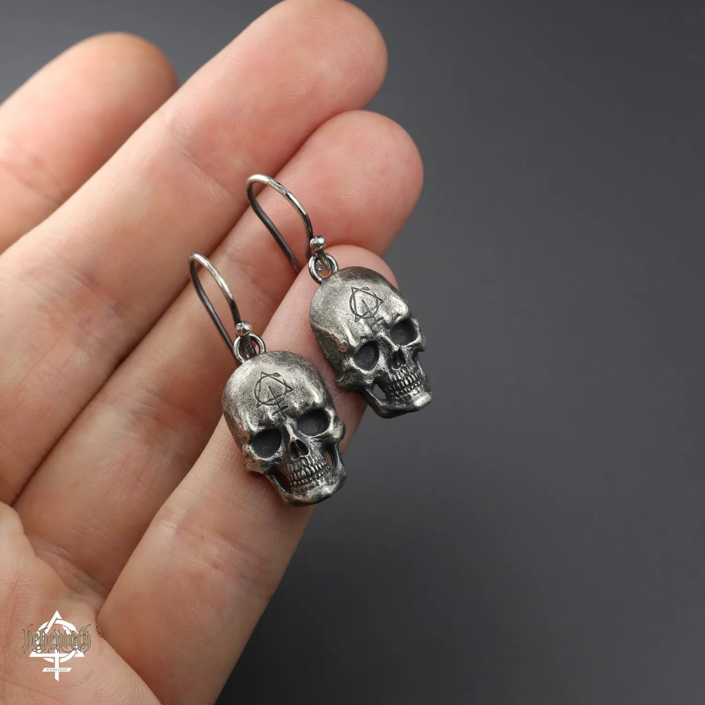 Behemoth 'Contra Skull' sterling silver earrings