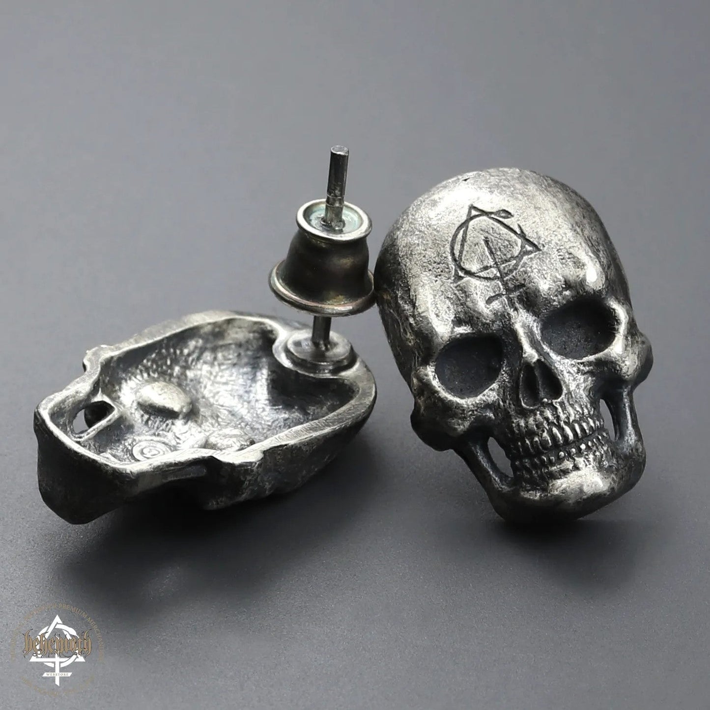 Behemoth 'Contra Skull' sterling silver stud earrings