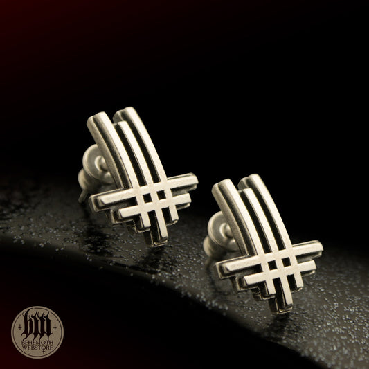 Behemoth 'Trivmviratvs' sterling silver stud earrings