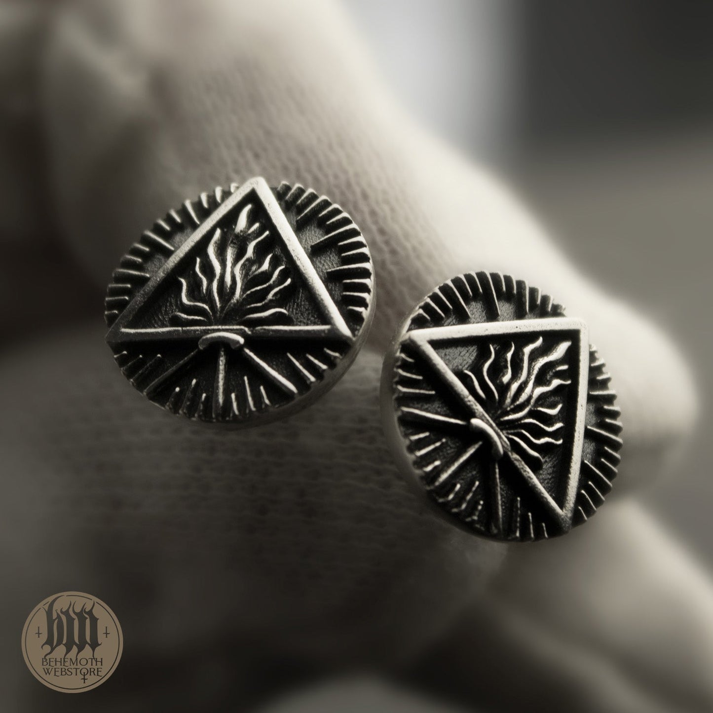 Behemoth 'The Unholy Trinity' sterling silver stud earrings