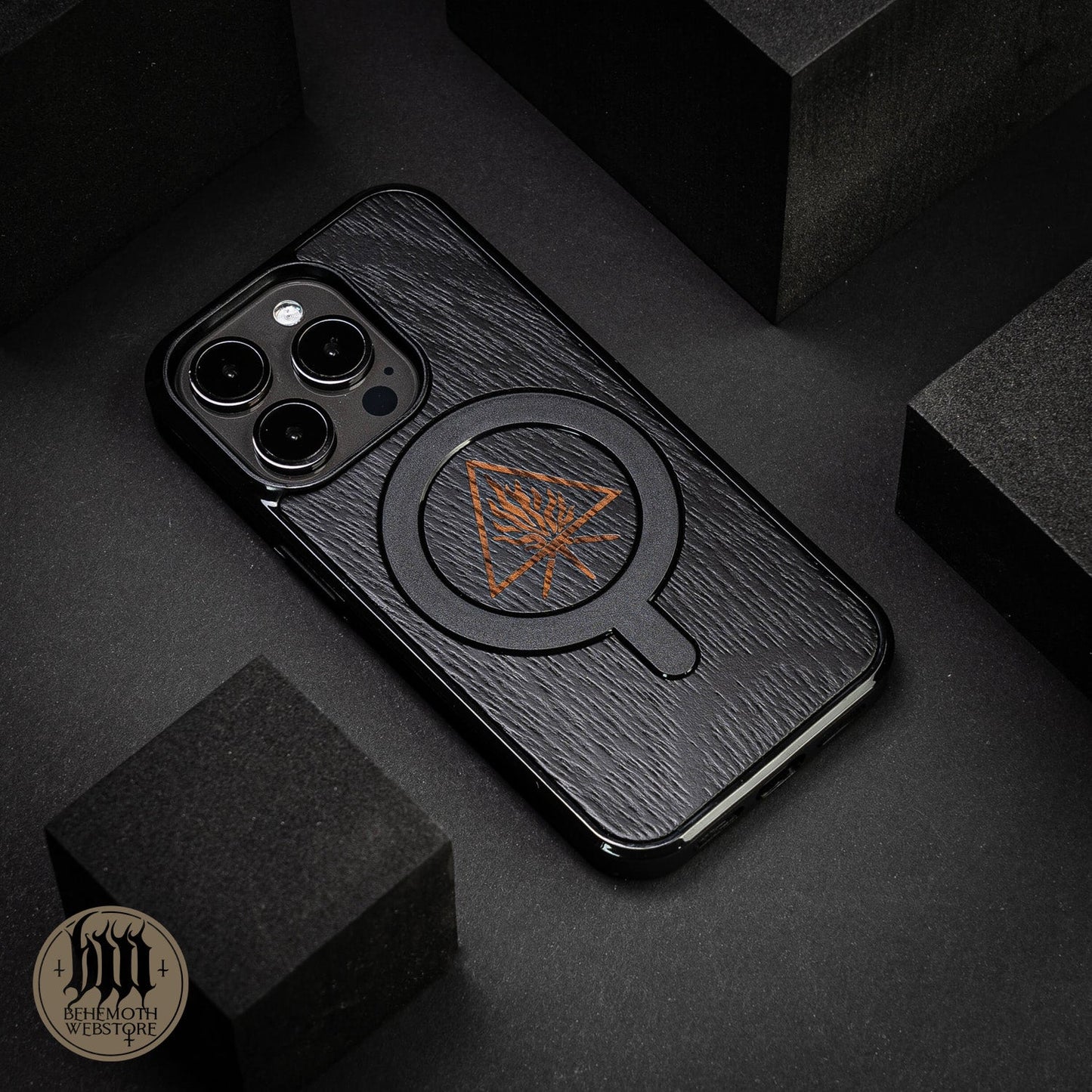 Behemoth 'The Unholy Trinity' Black Wooden MagSafe Phone Case