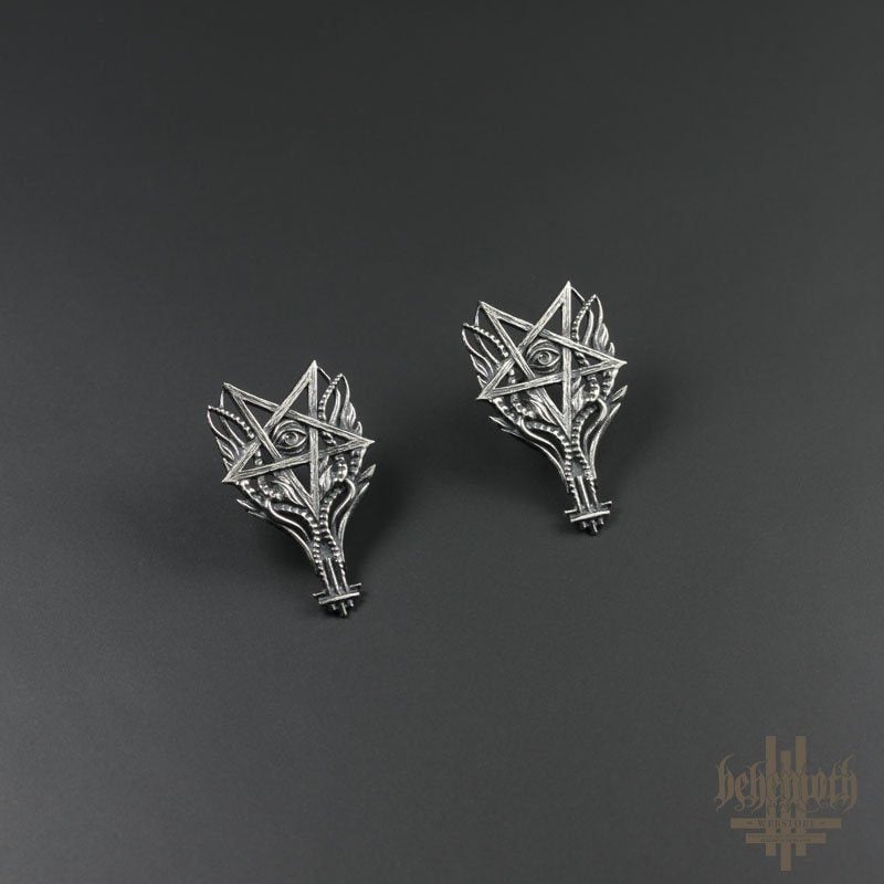 „O Pentagram Ignis“ Behemoth Sterling-Silber-Ohrringe (ein Paar)