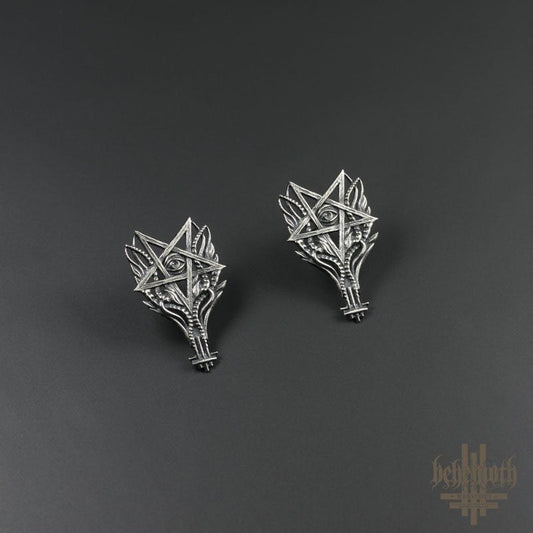 'O Pentagram Ignis' Behemoth sterling silver earrings (a pair)