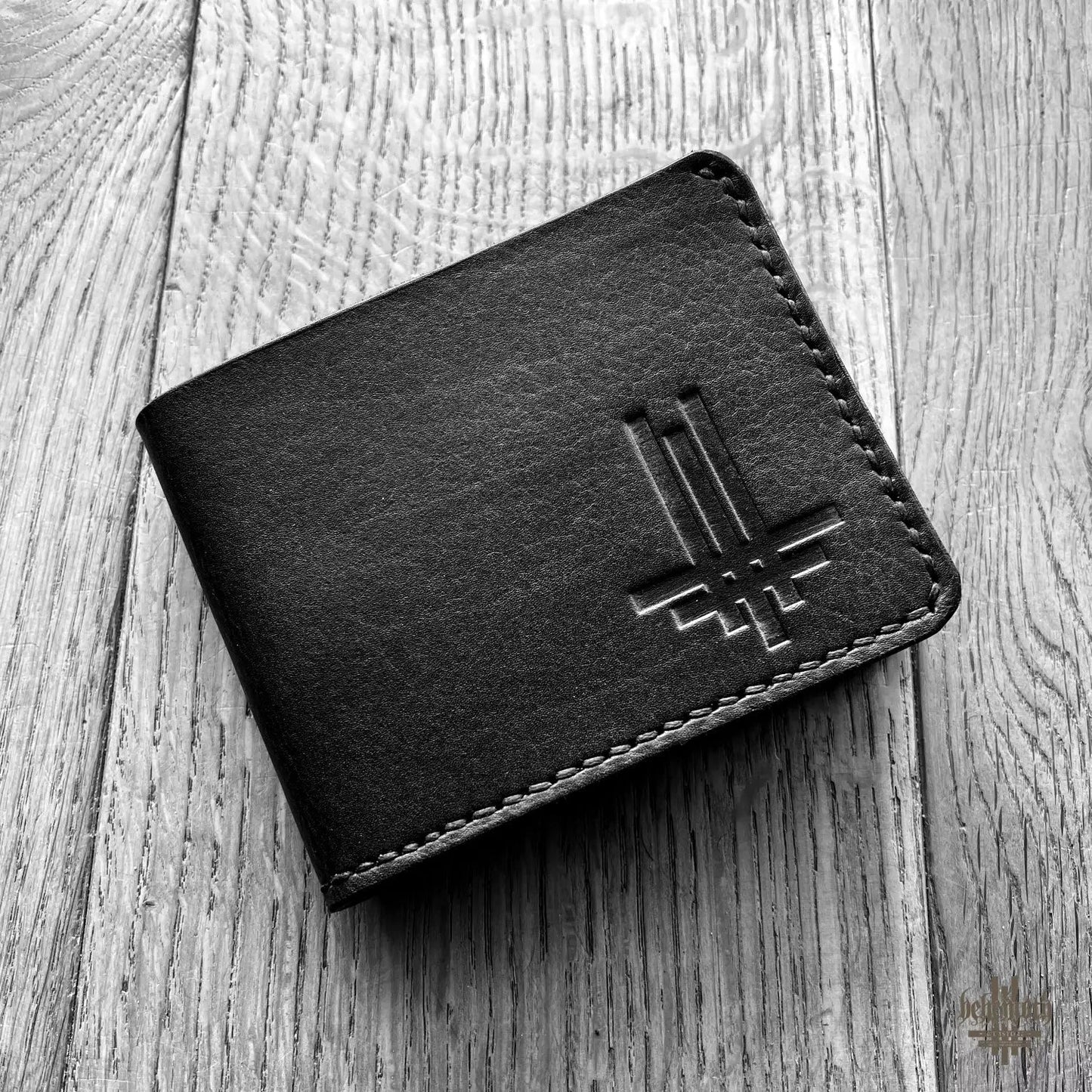A black leather Behemoth 'Trivmviratvs' wallet